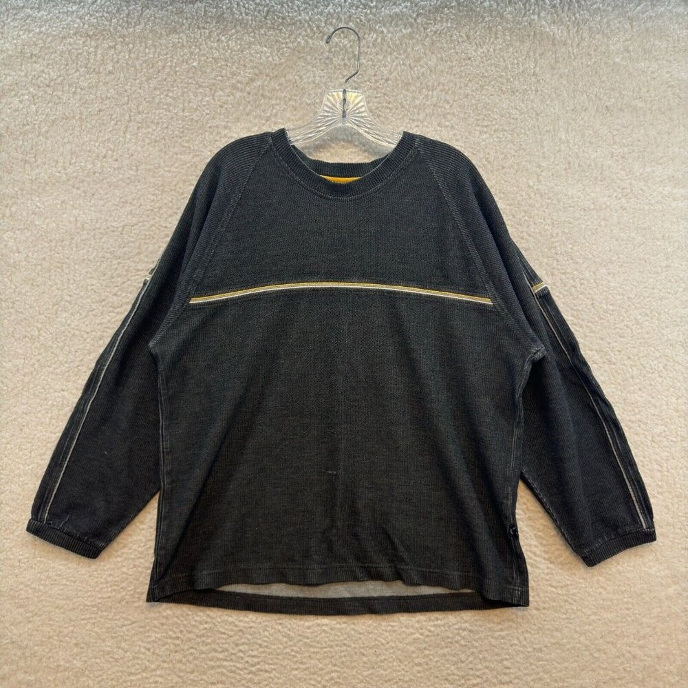 Y2K Vintage Cyber Grunge Skater Sweater M Medium Mens Grey Striped Rib Knit
